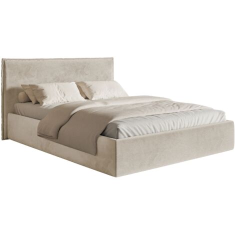 Selsey Softie Slim – Polsterbett 160×200 mit Lattenrost, Velours, beige