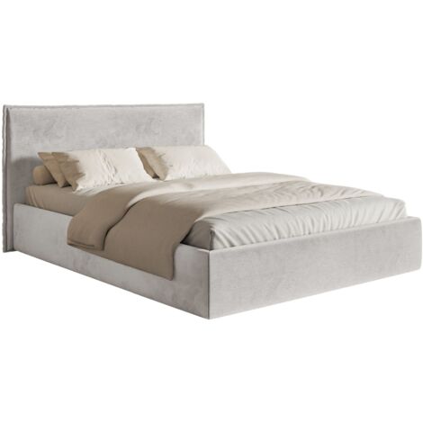 Selsey Softie Slim – Polsterbett 180×200 mit Bettkasten und Lattenrost, Velours, hellgrau
