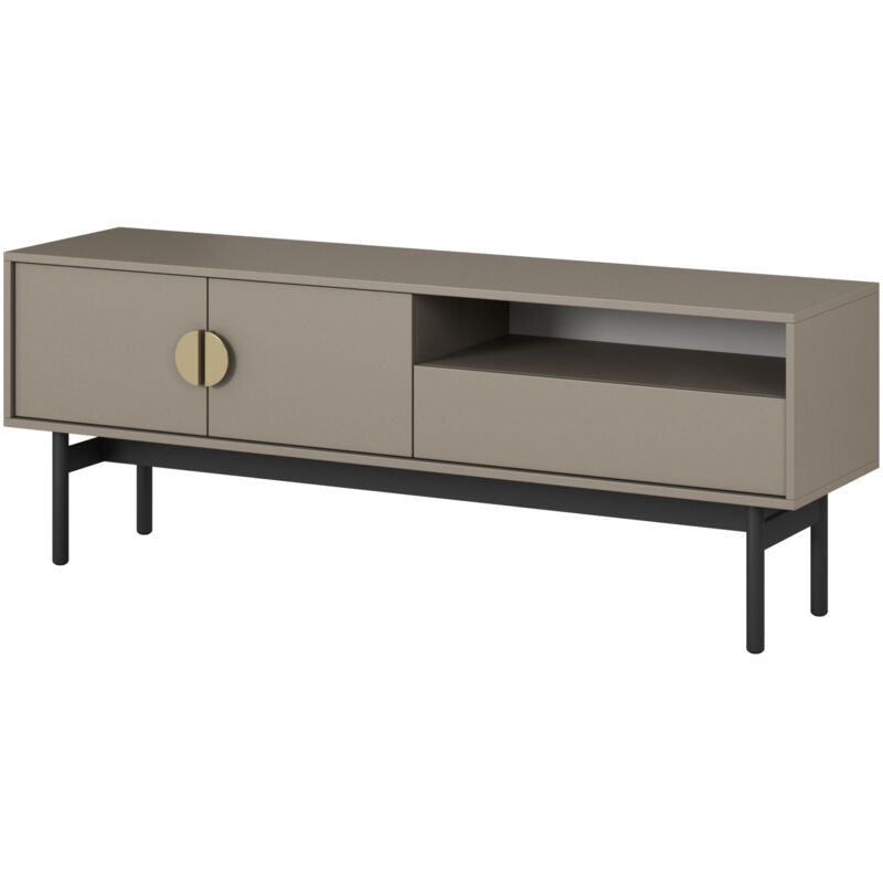 Selsey Stoon - Tv-element Mit Schublade, Steingrau Mit Schwarzem Metallgestell, 154 Cm