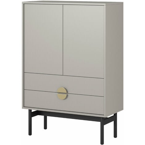 SELSEY Highboard 2-türig mit 2 Schubladen, Grau-Beige Taupe mit schwarzem Metallgestell, 85 cm