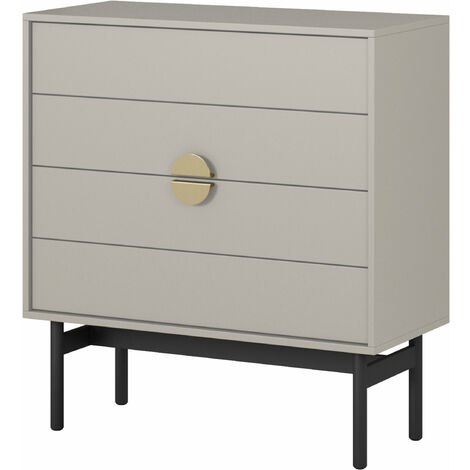 Selsey Stoon - Kommode mit 4 Schubladen, Grau-Beige Taupe mit schwarzem Metallgestell, 85,5 cm