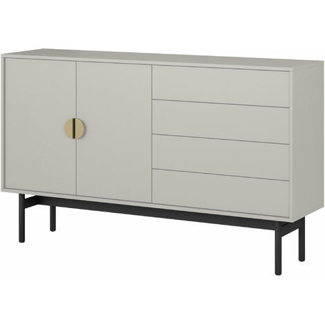 Selsey Stoon - Sideboard 2-türig mit 4 Schubladen, Grau-Beige Taupe mit schwarzem Metallgestell, 154 cm