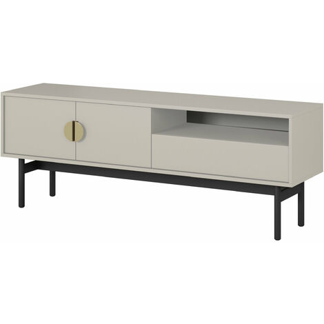 Selsey Stoon - TV-Element mit 3 Schubladen, Grau-Beige Taupe mit schwarzem Metallgestell, 154 cm