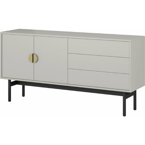 Selsey Stoon - TV-Element mit Schublade, Grau-Beige Taupe mit schwarzem Metallgestell, 154 cm