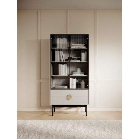Selsey STOON - Vitrine haute - 85 cm - avec quatre étagères et tiroirs - taupe (gris-beige)