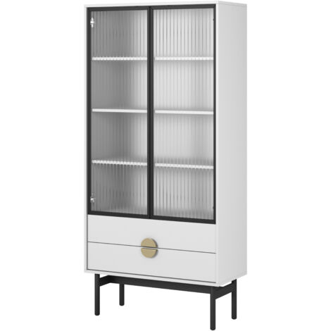 Selsey Stoon - Vitrine mit 3 Regalböden und 2 Schubladen, weiß, 175 cm