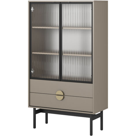 Selsey Stoon - Vitrine mit drei Fächern und Schubladen, 84 cm, Beige
