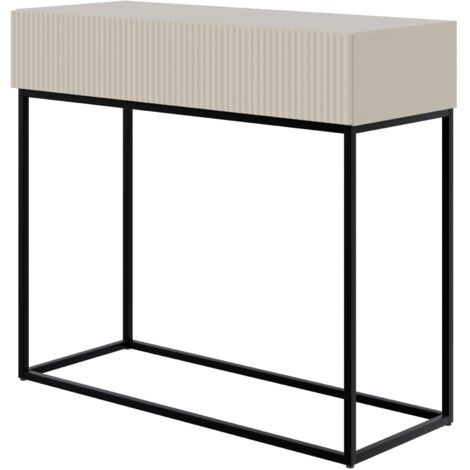 Selsey – Table console avec tiroir – 90 cm – gris beige – pieds en acier noir – corps en panneau stratifié résistant à l'humidité