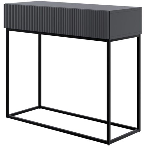 Selsey – Table console debout avec tiroir 90 cm – Noir avec pieds en acier peint – Panneau stratifié résistant à l'humidité – Design minimaliste