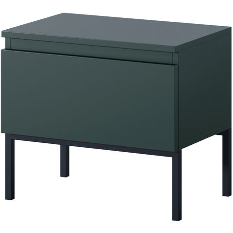 Selsey – Table de chevet en aggloméré 16mm – Vert foncé – Pieds en acier noir – Hauteur 43cm, Largeur 49cm, Profondeur 32cm