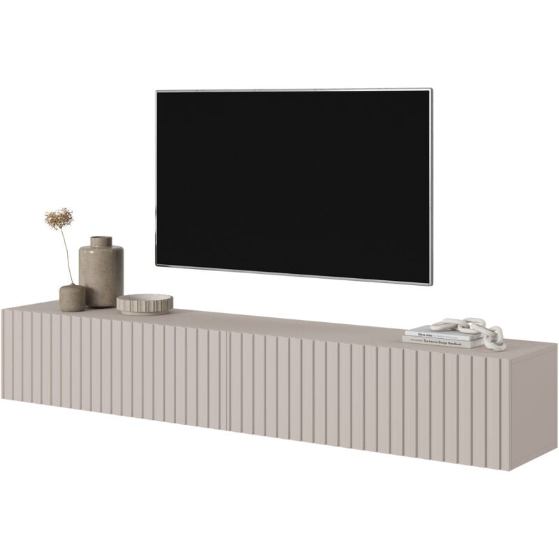 Telire - Meuble tv 2 portes - 175 cm - grėge avec façade à lattes - Selsey
