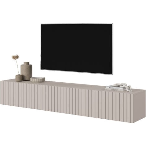 Selsey Telire - Mobile TV - 175 cm - sospeso - con frontali a doghe - taupe (grigio-beige)