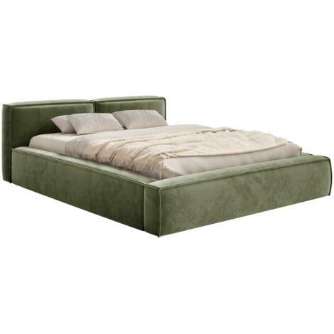 Selsey TILVES SLIM – Lit coffre 160 x 200 avec sommier, en velours, vert olive