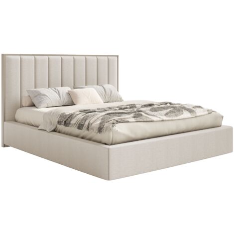 Selsey TOGENTS – Lit tapissé avec coffre 180×200 – chenille – beige clair
