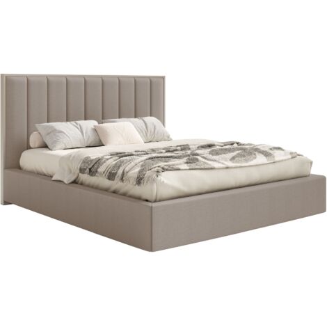 Selsey TOGENTS – Lit tapissé avec coffre et LED180×200 – chenille – brun