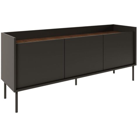 Selsey Tovi - Mueble de TV de 3 puertas, 140 cm, Negro / Efecto Nogal
