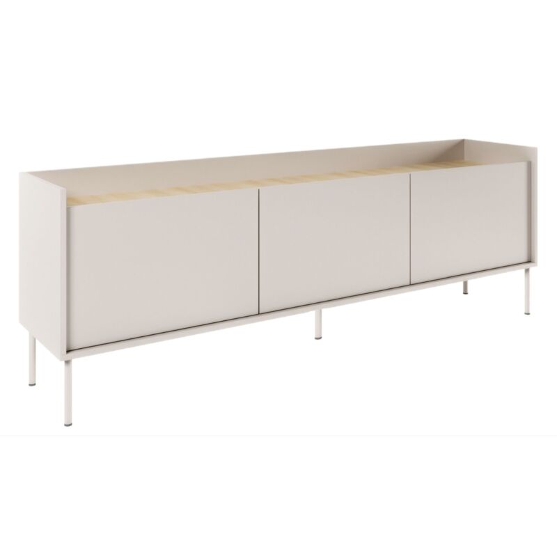 Selsey Tovi - Tv-schrank 3-türig, 175 Cm, Kaschmirgrau / Holzoptik Eiche