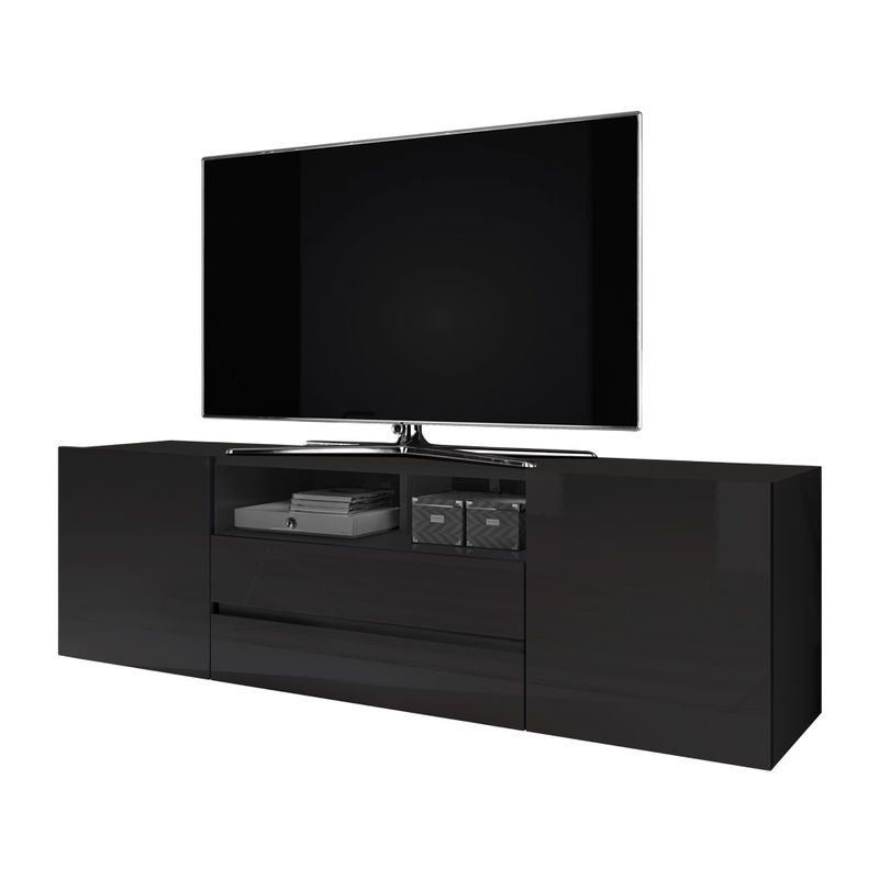 Selsey - TV-Lowboard BROS schwarz mit Hochglanzfronten, stehend, modern, 137 cm