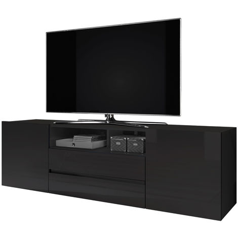 Selsey - TV-Lowboard BROS schwarz mit Hochglanzfronten, stehend, modern, 137 cm