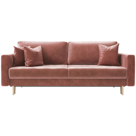 Selsey VALICO - Canapé-lit trois places en velours rose hydrophobe