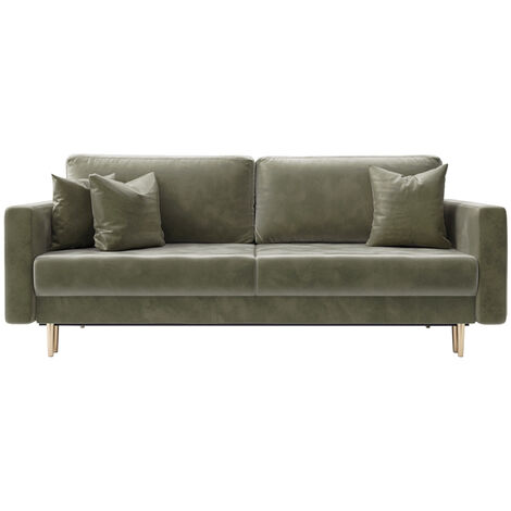 Selsey VALICO - Canapé-lit trois places velours olive hydrophobe