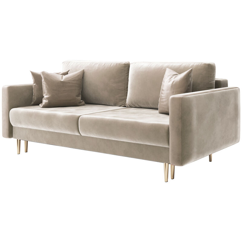 Selsey Valico - Schlafcouch Mit Goldene Füße, Fur 3 Personen, 230 Cm (beige Velvet)