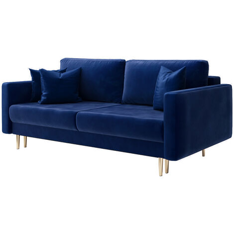 Selsey Valico - Schlafcouch mit Goldene Füße, fur 3 Personen, 230 cm (Blau Velvet)