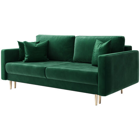 Selsey Valico - Schlafcouch, mit Goldene Füße, fur 3 Personen, 230 cm (Grün Velvet)