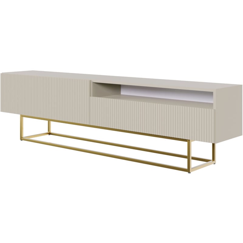 Selsey - veldio - Meuble tv avec niche - 175 cm - taupe (gris-beige) sur pieds dorés