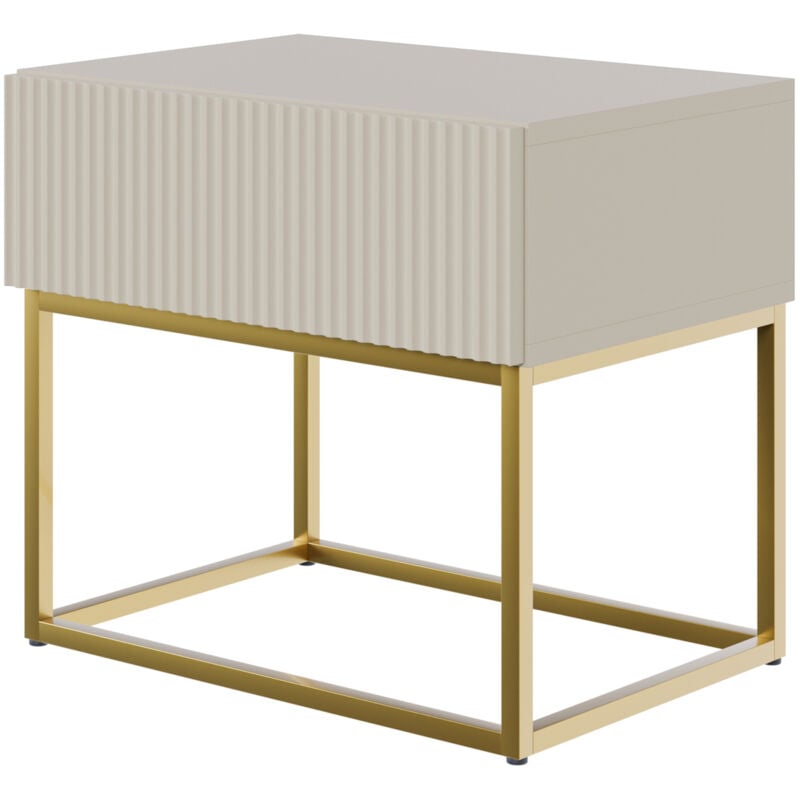 Veldio - Table de chevet - 50 cm - taupe (gris-beige) avec pieds dorés - Selsey