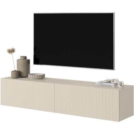 Selsey VELDIO - Armario RTV - 140 cm - Gris beige con frontal fresado