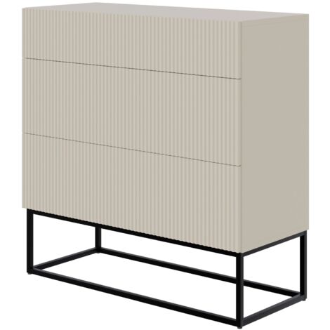 Selsey VELDIO - Commode à trois tiroirs - 90 cm - grège avec pieds noirs