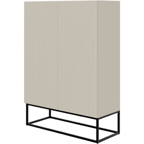 Selsey Veldio - Highboard 2-türig, graubeige mit schwarzem Metallgestell, 90 cm