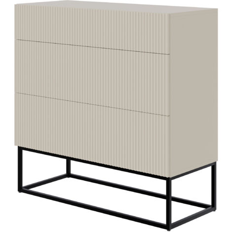 Selsey Veldio - Kommode mit 3 Schubladen, graubeige mit schwarzem Metallgestell, 90 cm