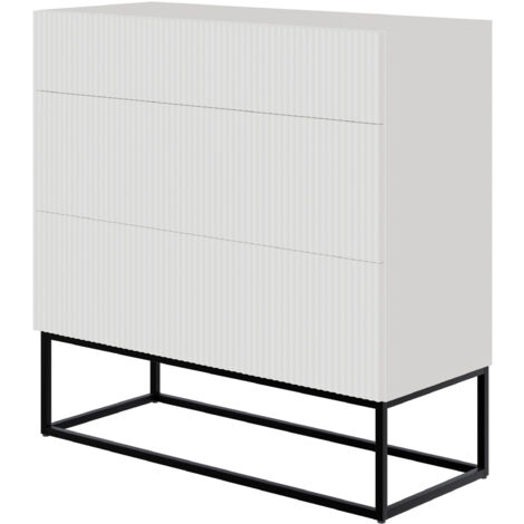 Selsey Veldio - Kommode mit 3 Schubladen, weiß mit schwarzem Metallgestell, 90 cm