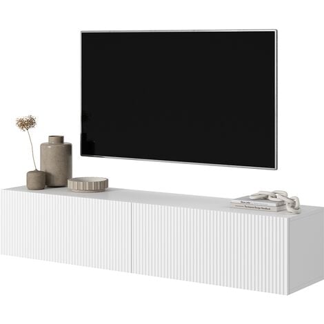 Selsey VELDIO - Meuble TV 140 cm blanc avec façade fraisée