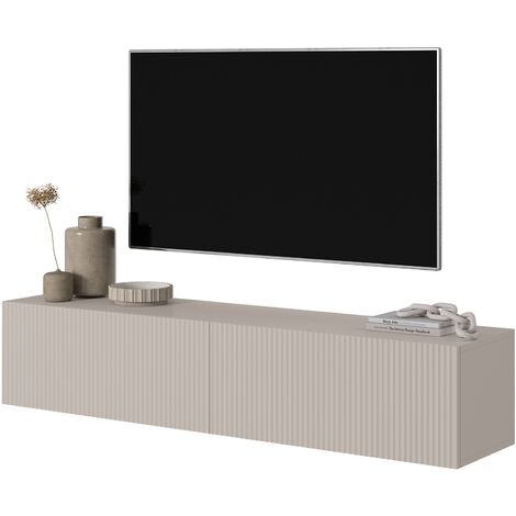 Selsey VELDIO - Meuble TV 140 cm gris-beige avec façade fraisée