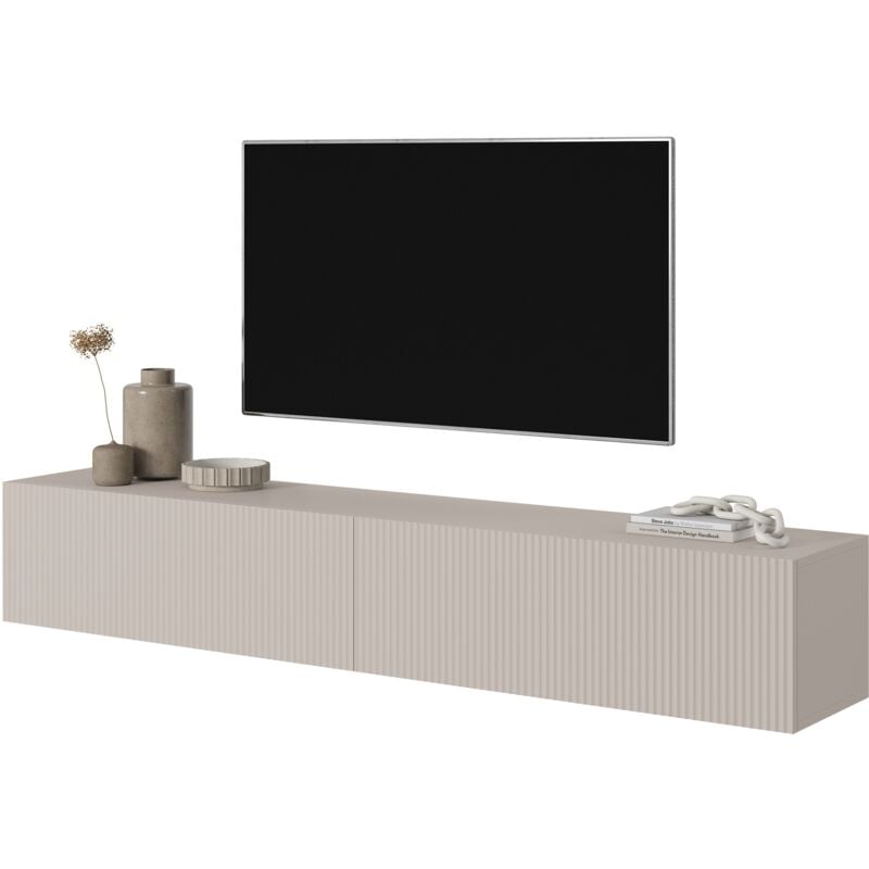 Selsey - veldio - Meuble tv 175 cm gris-beige avec façade fraisée