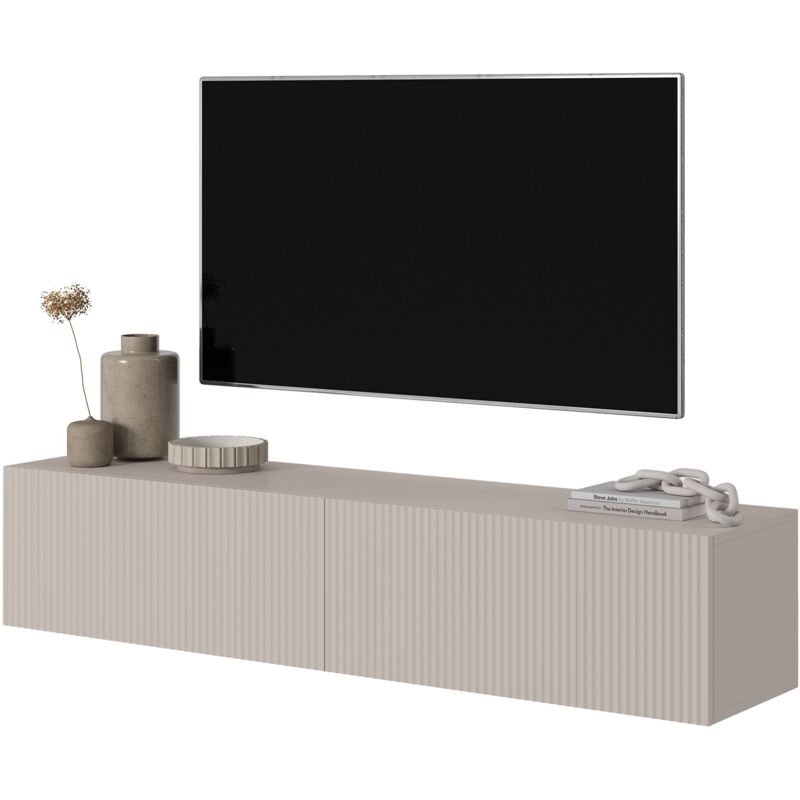 Selsey - veldio - Meuble tv 140 cm gris-beige avec façade fraisée