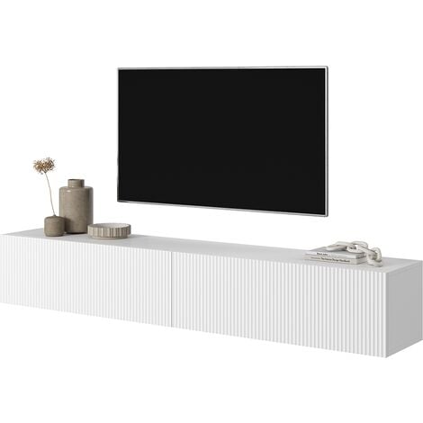 Selsey VELDIO - Meuble TV 175 cm blanc avec façade fraisée