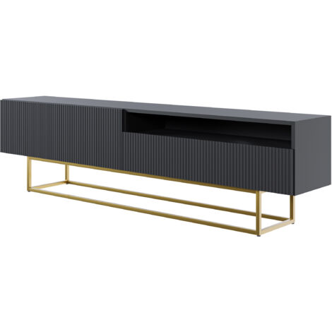 Selsey VELDIO - Meuble TV avec niche - 175 cm - noir sur pieds dorés