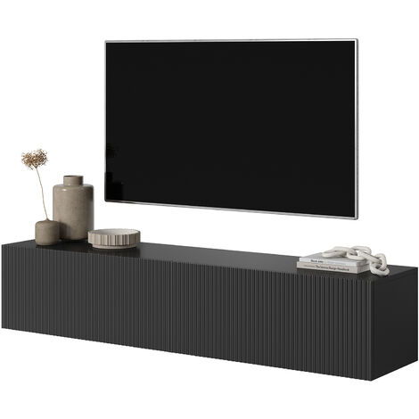 Selsey Veldio - Mueble de TV colgante - negro con frentes de listones - 140 cm