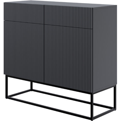 Selsey Veldio - Sideboard 2-türig mit Schubladen, schwarz mit Metallgestell, 100 cm