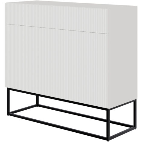 Selsey Veldio - Sideboard 2-türig mit Schubladen, weiß mit schwarzem Metallgestell, 100 cm