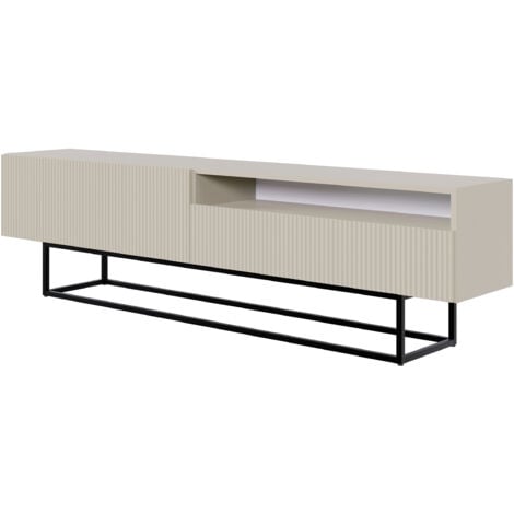 Selsey Veldio - TV-Lowboard mit offenem Fach, graubeige mit schwarzem Metallgestell, 175 cm