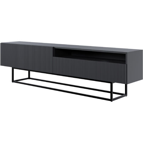 Selsey Veldio - TV-Lowboard mit offenem Fach, schwarz mit Metallgestell, 175 cm