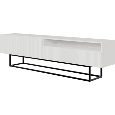 Selsey Veldio - TV-Lowboard mit offenem Fach, weiß mit schwarzem Metallgestell, 175 cm