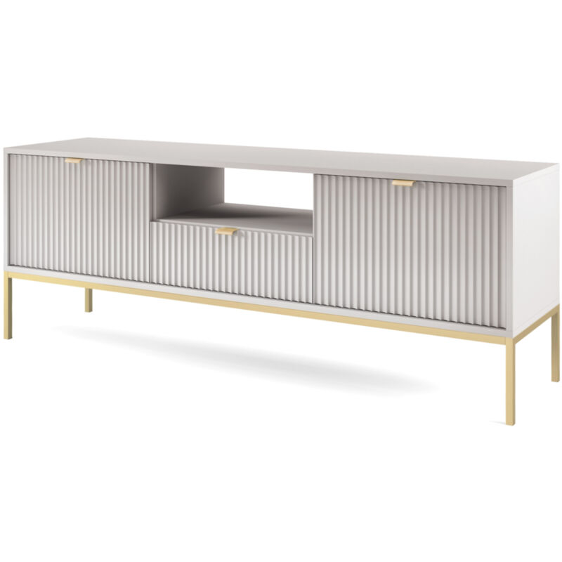 Selsey - Vellore - Tv-element Fernsehschrank - Grau Mit Geriffelten Fronten Und Goldenen Metallbeinen, 154 Cm