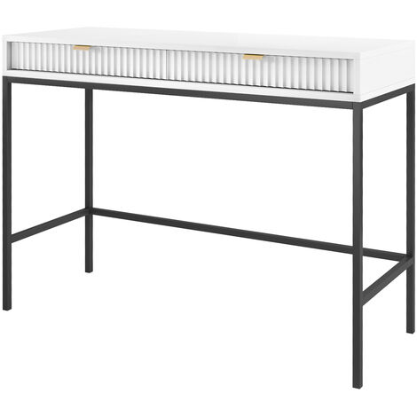 Selsey Vellore - Coiffeuse - 104 cm -  blanche avec façades rainurées et poignées dorées