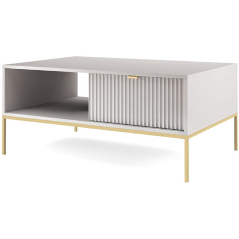 Selsey Vellore - Couchtisch Wohnzimmertisch mit Schublade, Grau mit goldenen Metallbeinen, 104x68 cm